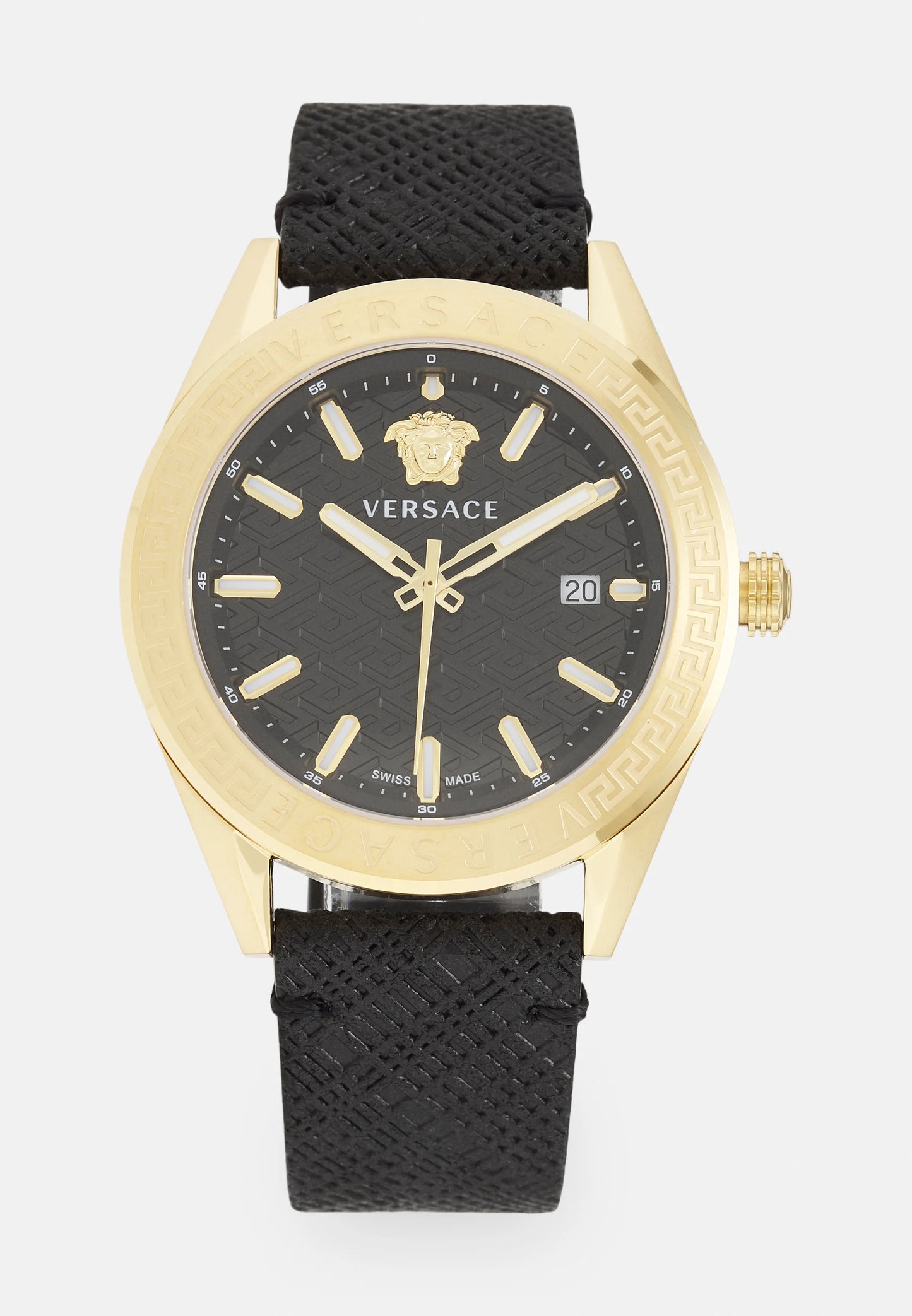 Luxury Gold Watch – Elegant Black Dial with Leather Strap | Versace