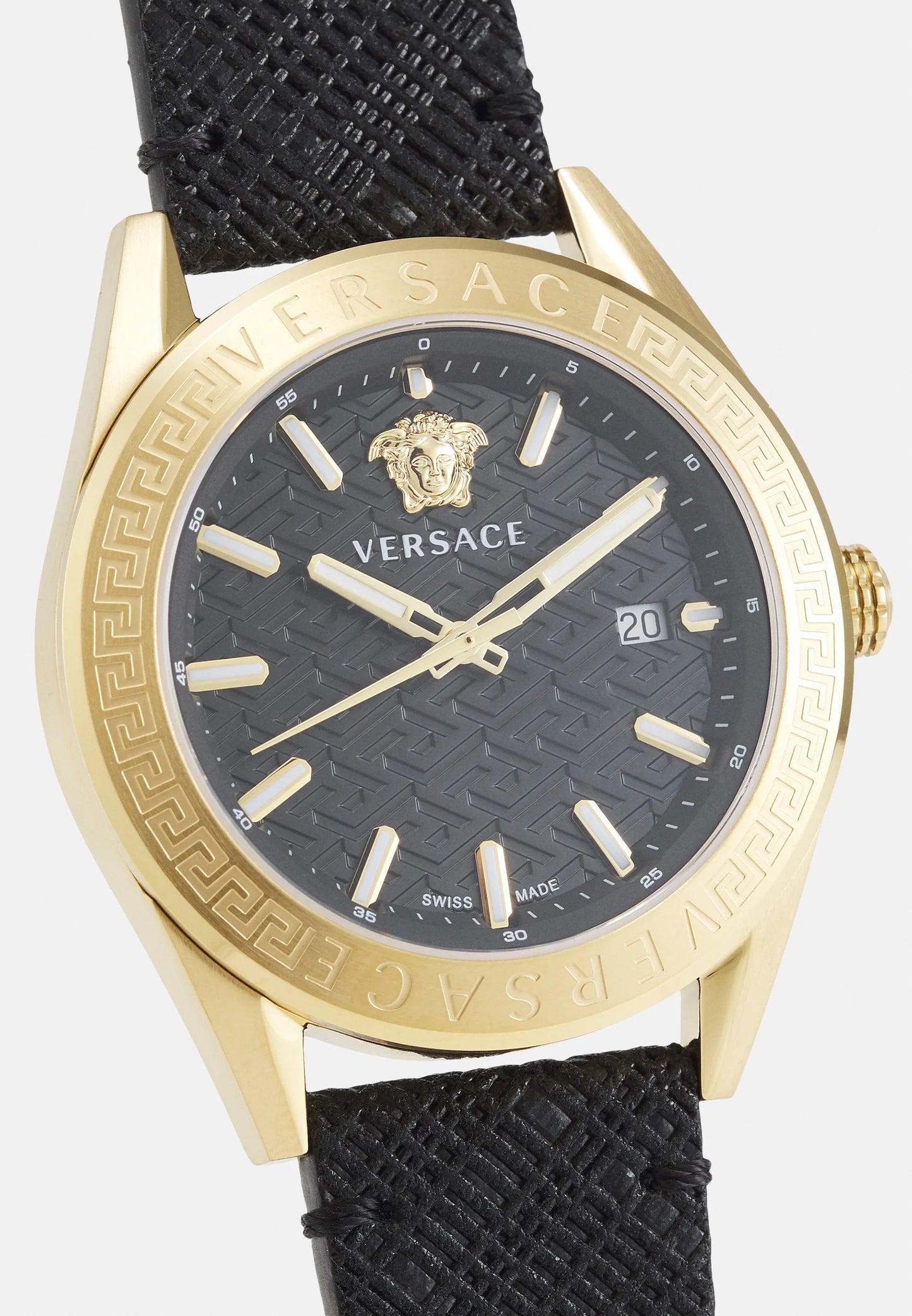 Luxury Gold Watch – Elegant Black Dial with Leather Strap | Versace