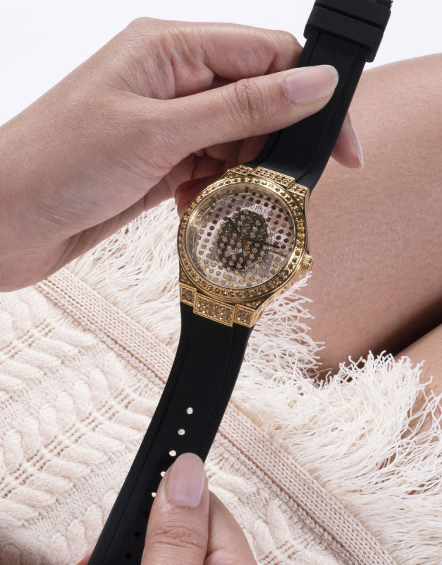 Elegant Gold Watch – Chic Grey Dial with Silicone Strap | Guess