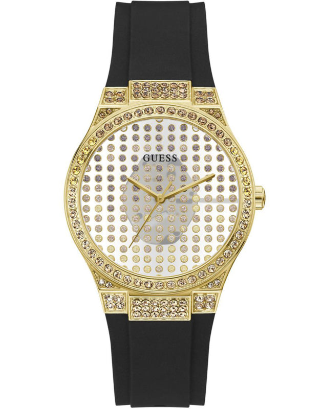 Elegant Gold Watch – Chic Grey Dial with Silicone Strap | Guess