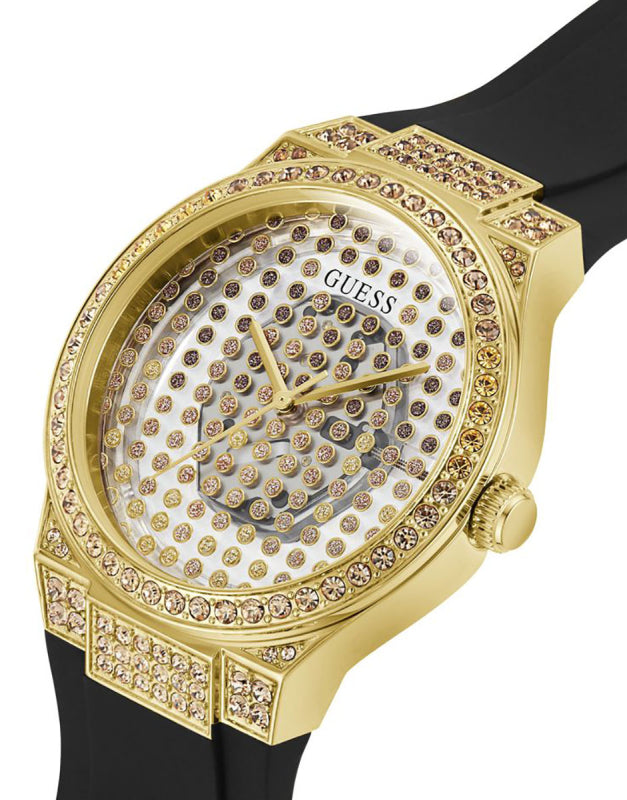 Elegant Gold Watch – Chic Grey Dial with Silicone Strap | Guess