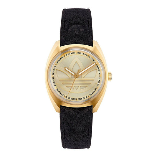 Elegant Gold Watch – Chic Design with Black Leather Strap | Adidas