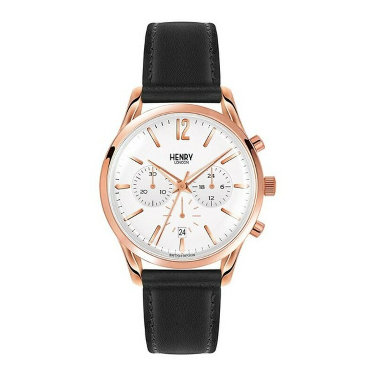 Elegant Rose Gold Watch – Classic White Dial with Leather Strap | Henry London
