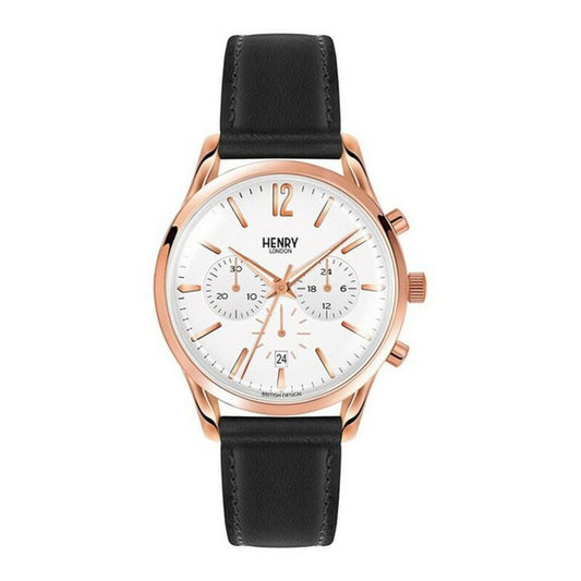 Elegant Rose Gold Watch – Classic White Dial with Leather Strap | Henry London
