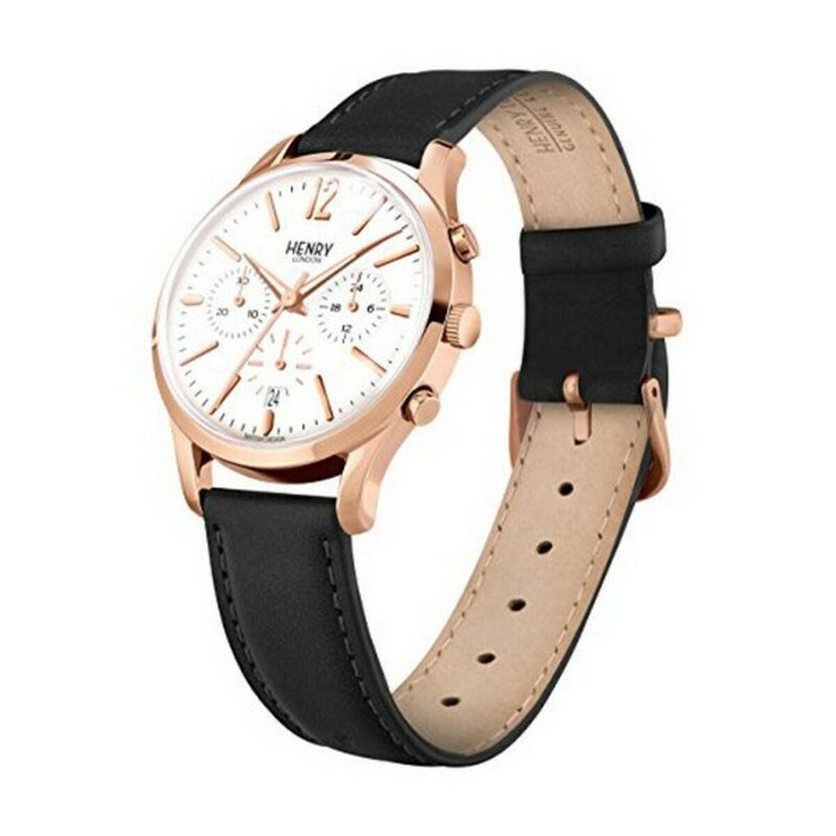 Elegant Rose Gold Watch – Classic White Dial with Leather Strap | Henry London