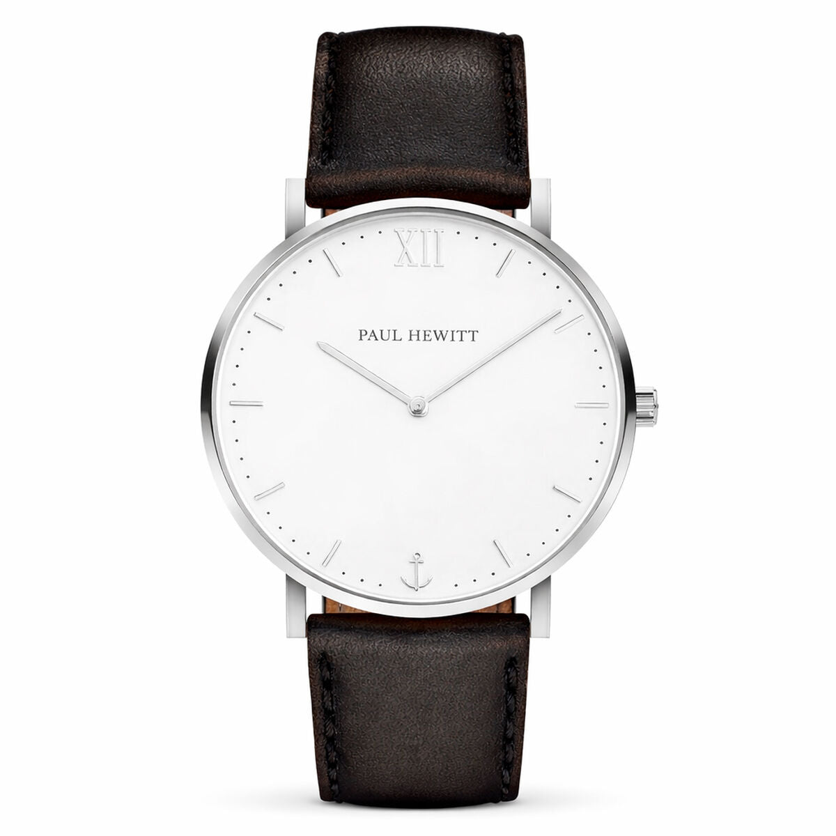 Paul Hewitt Classic Silver Minimal Watch – Black Leather Strap